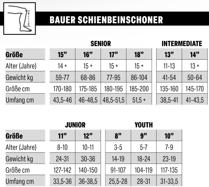 Tailles de protège-tibias Petites (3-5 ans) et grandes (6-12 ans) a